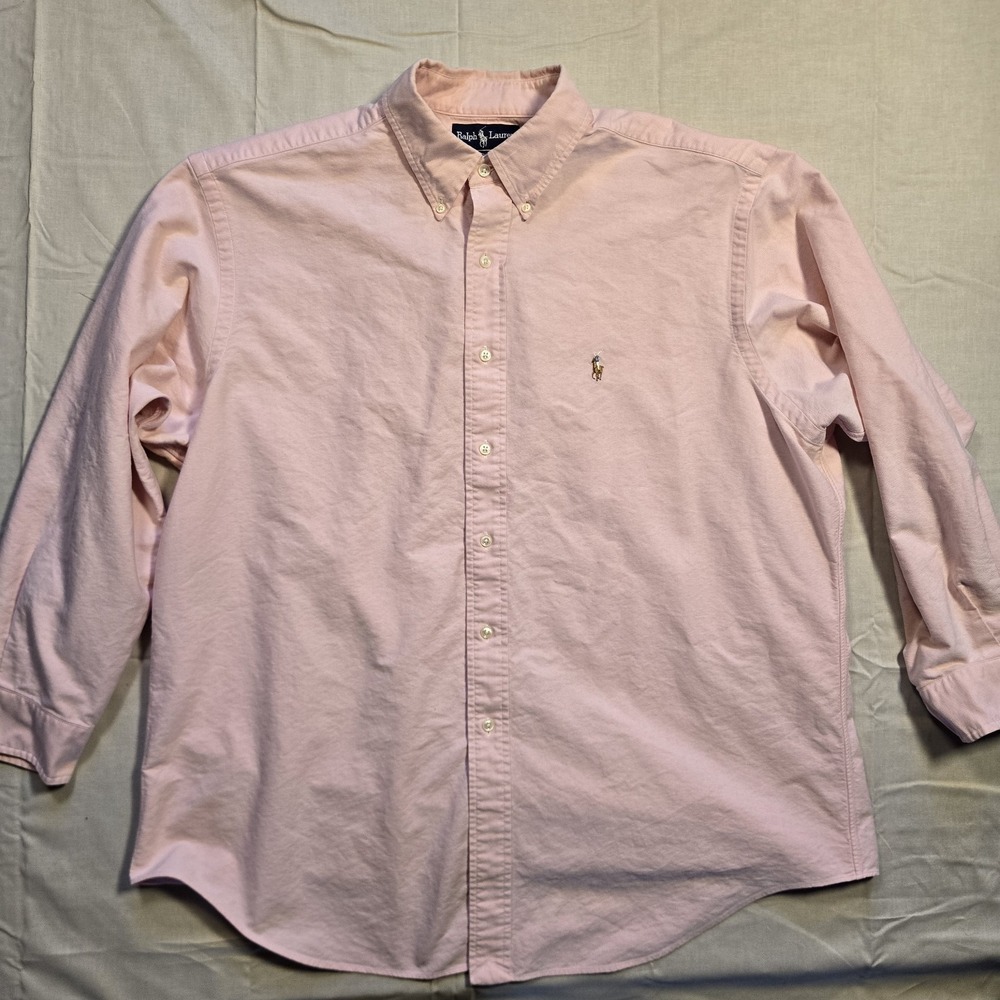 Vtg Ralph Lauren Shirt Mens Large 17-34 Pink Yarmouth 100% Cotton Button Down